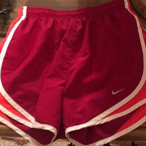 Nike dri fit shorts maroon and orange